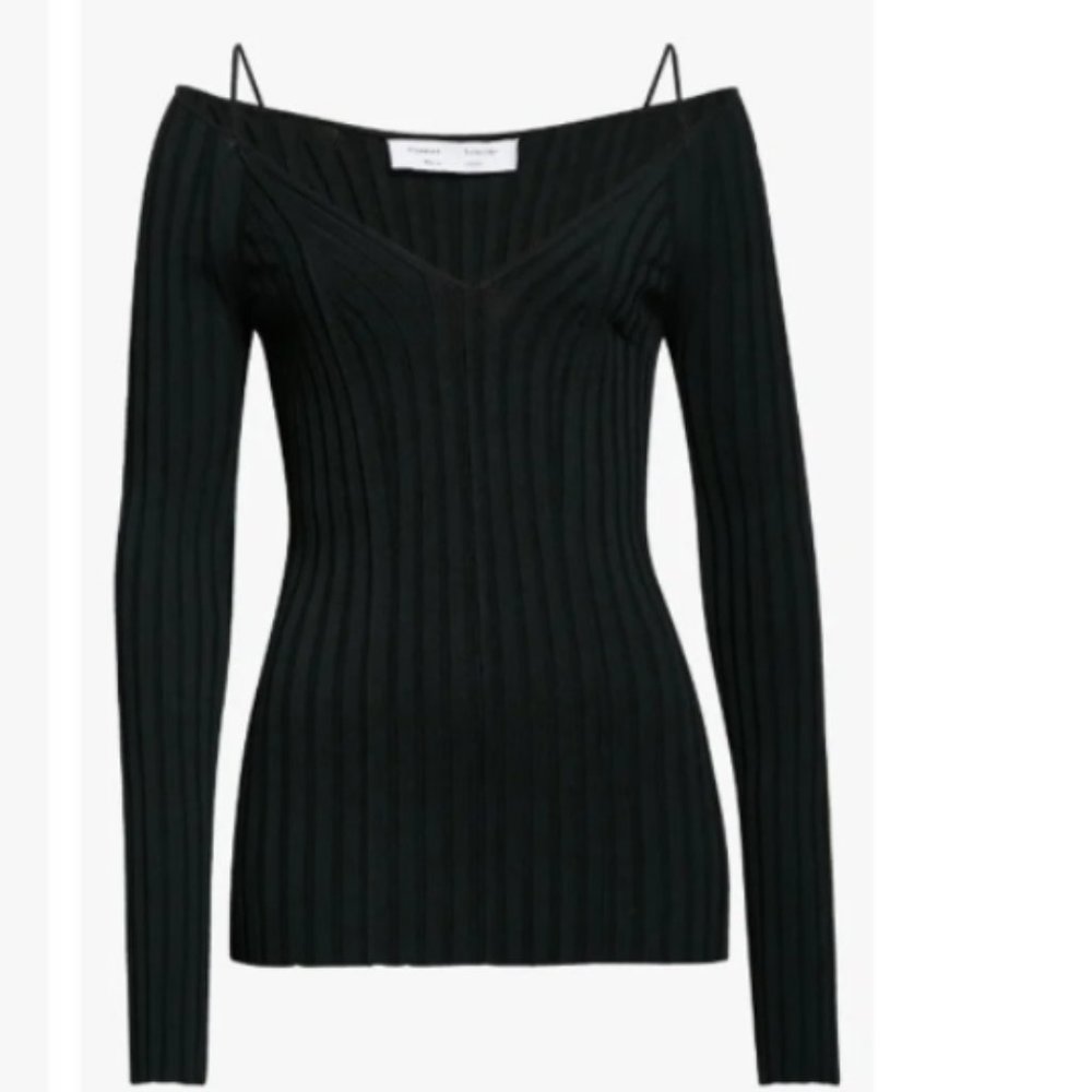 NWT Proenza Schouler Off Shoulder Sweater Strap Rib Top Black XS MSRP $425
